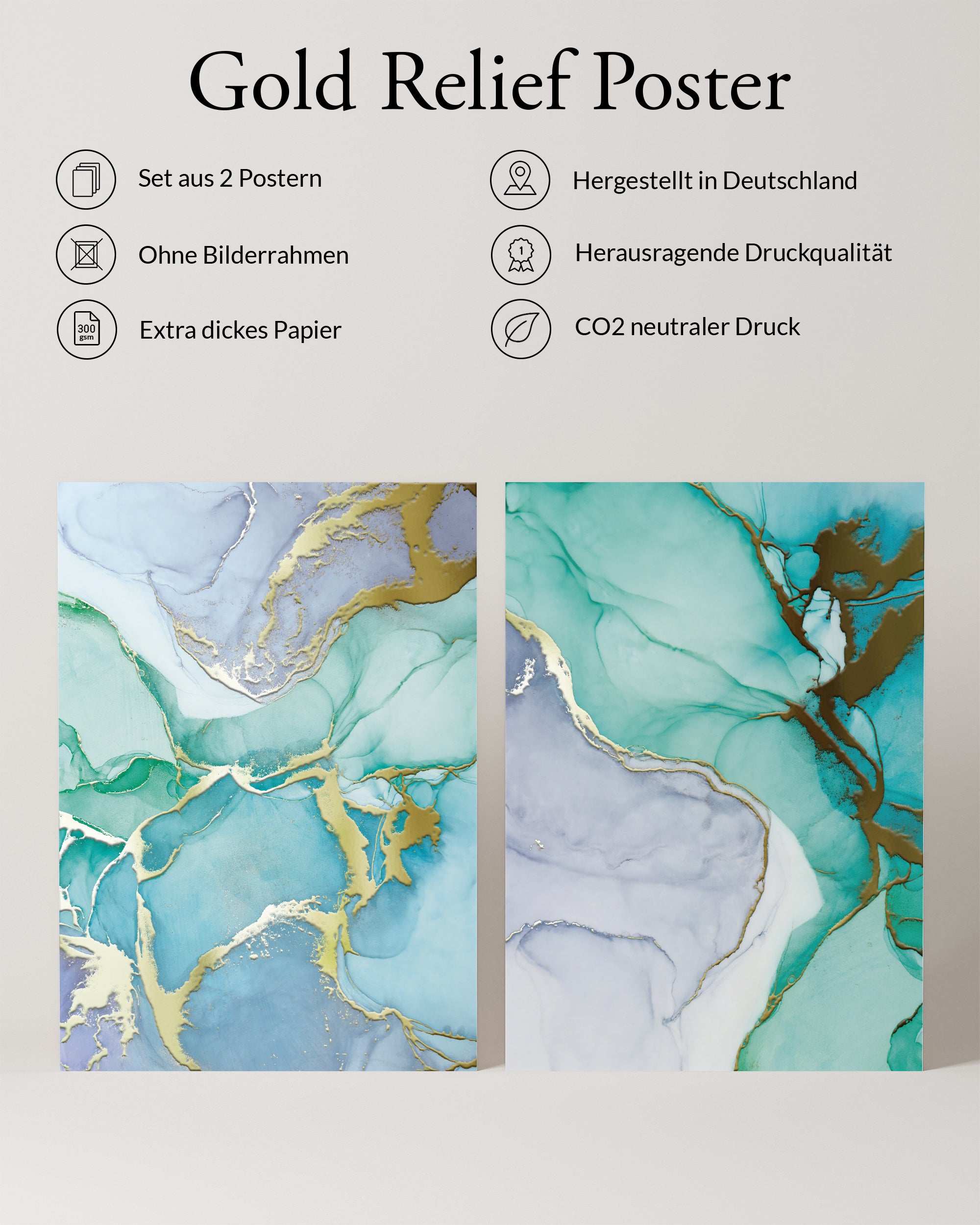 Blau Aquarell  Goldposter Set