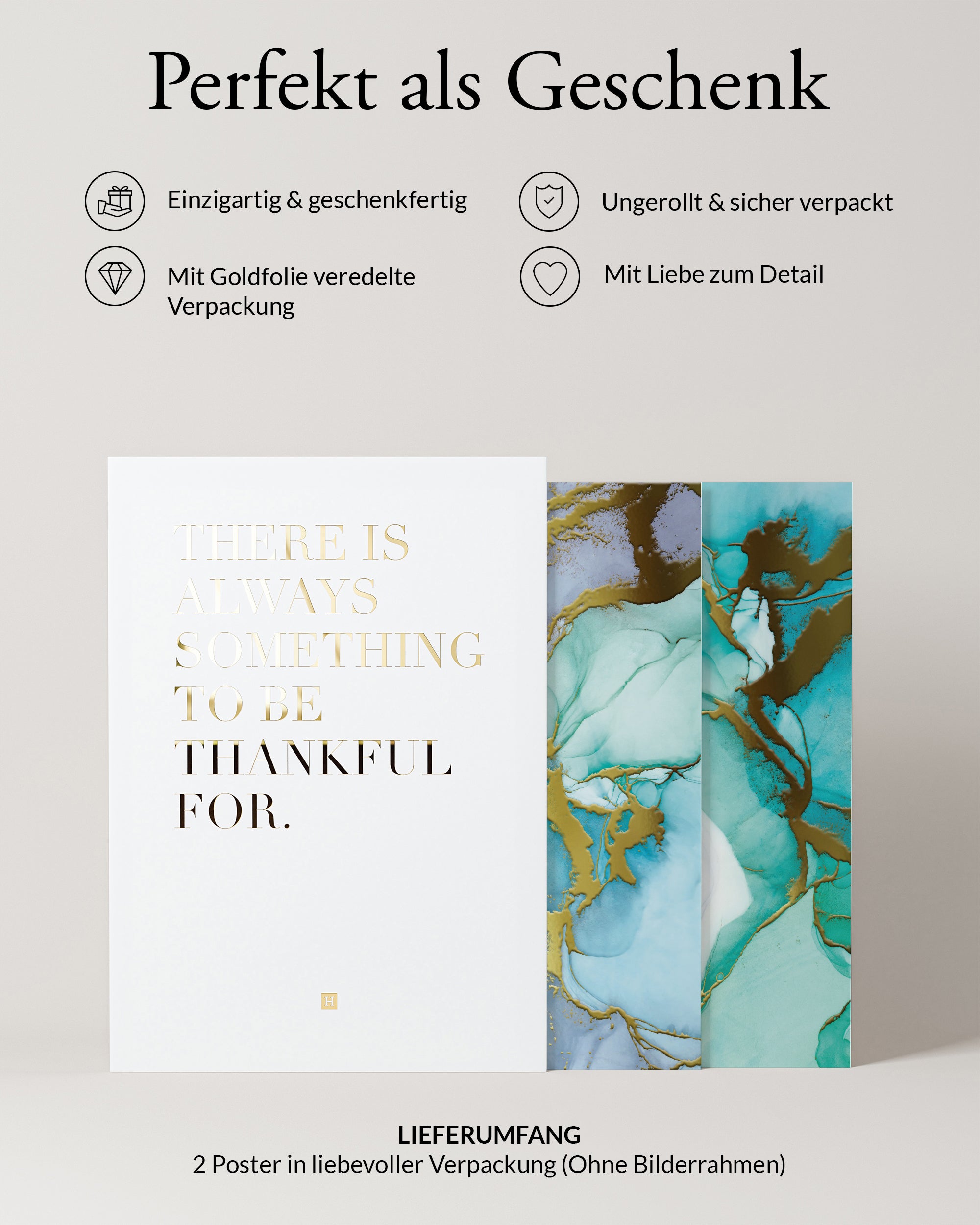 Blau Aquarell Goldposter Set