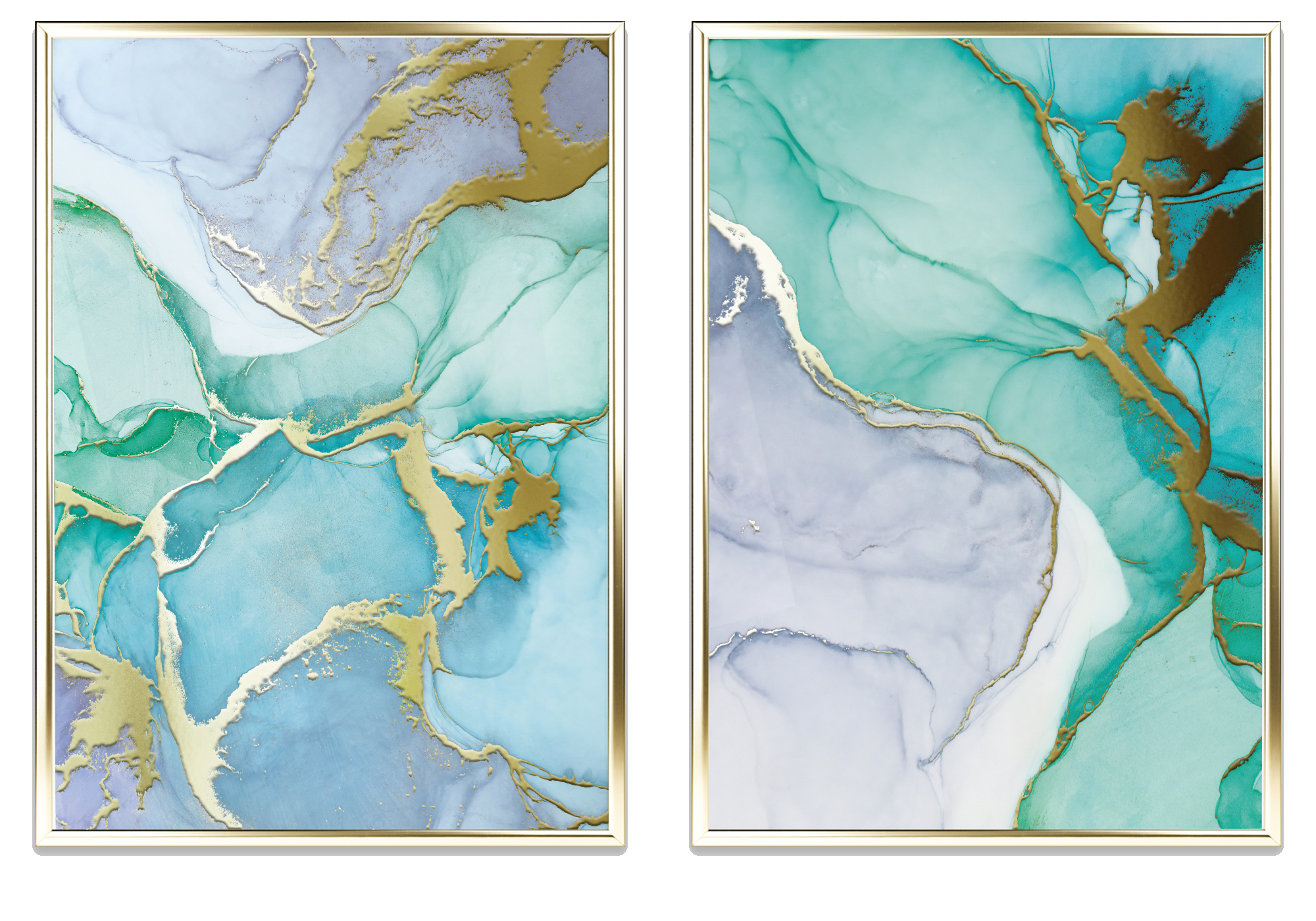 Blau Aquarell Goldposter Set