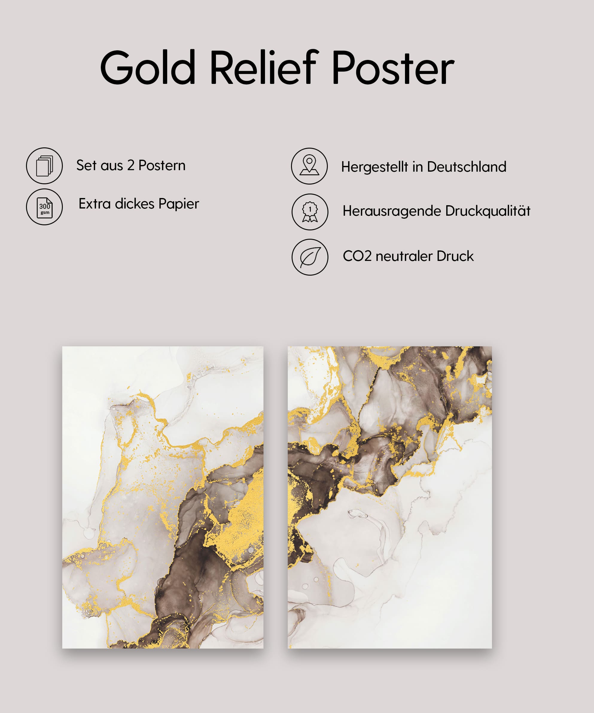 Beige Braun Goldposter Set