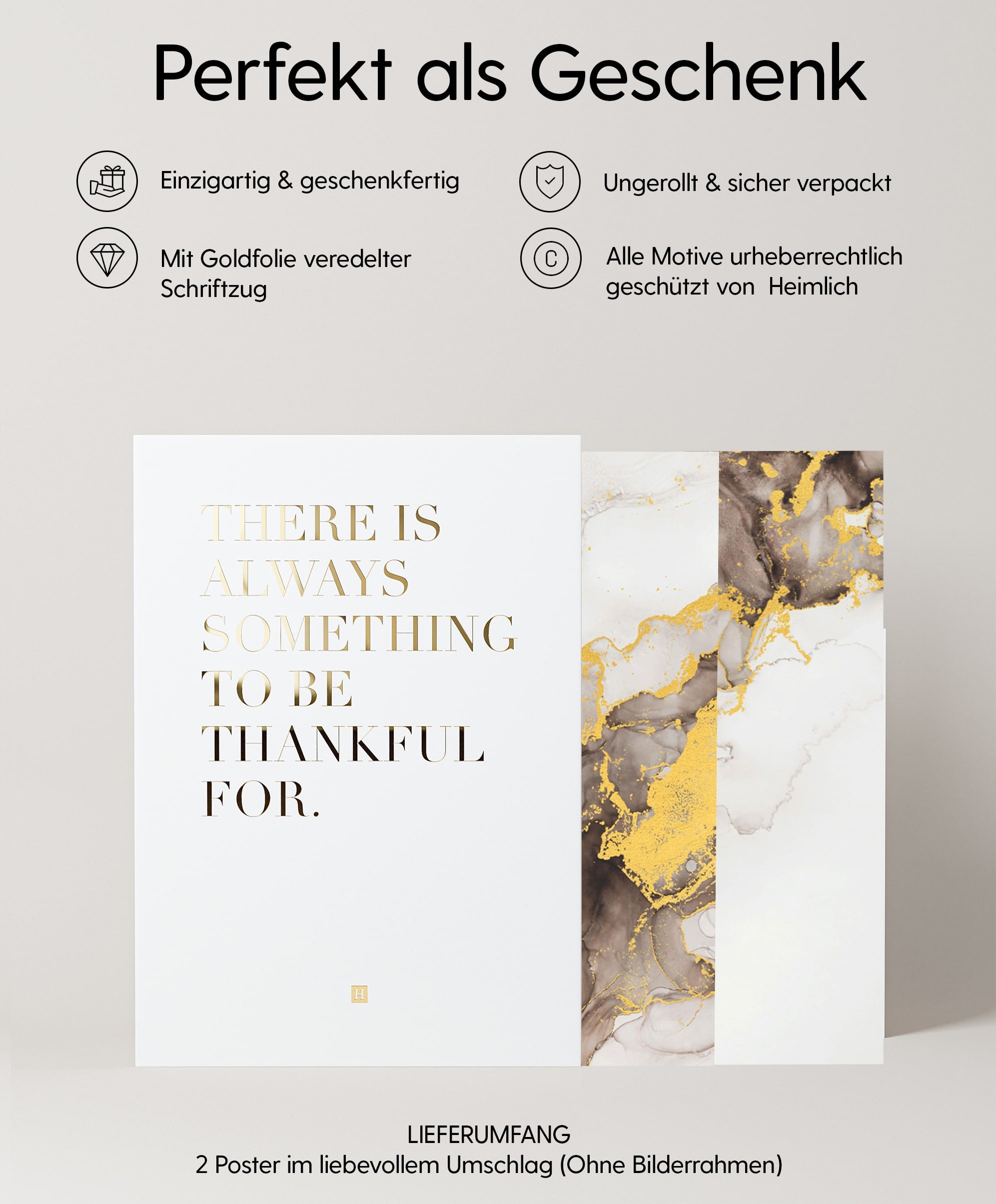 Beige Braun Goldposter Set