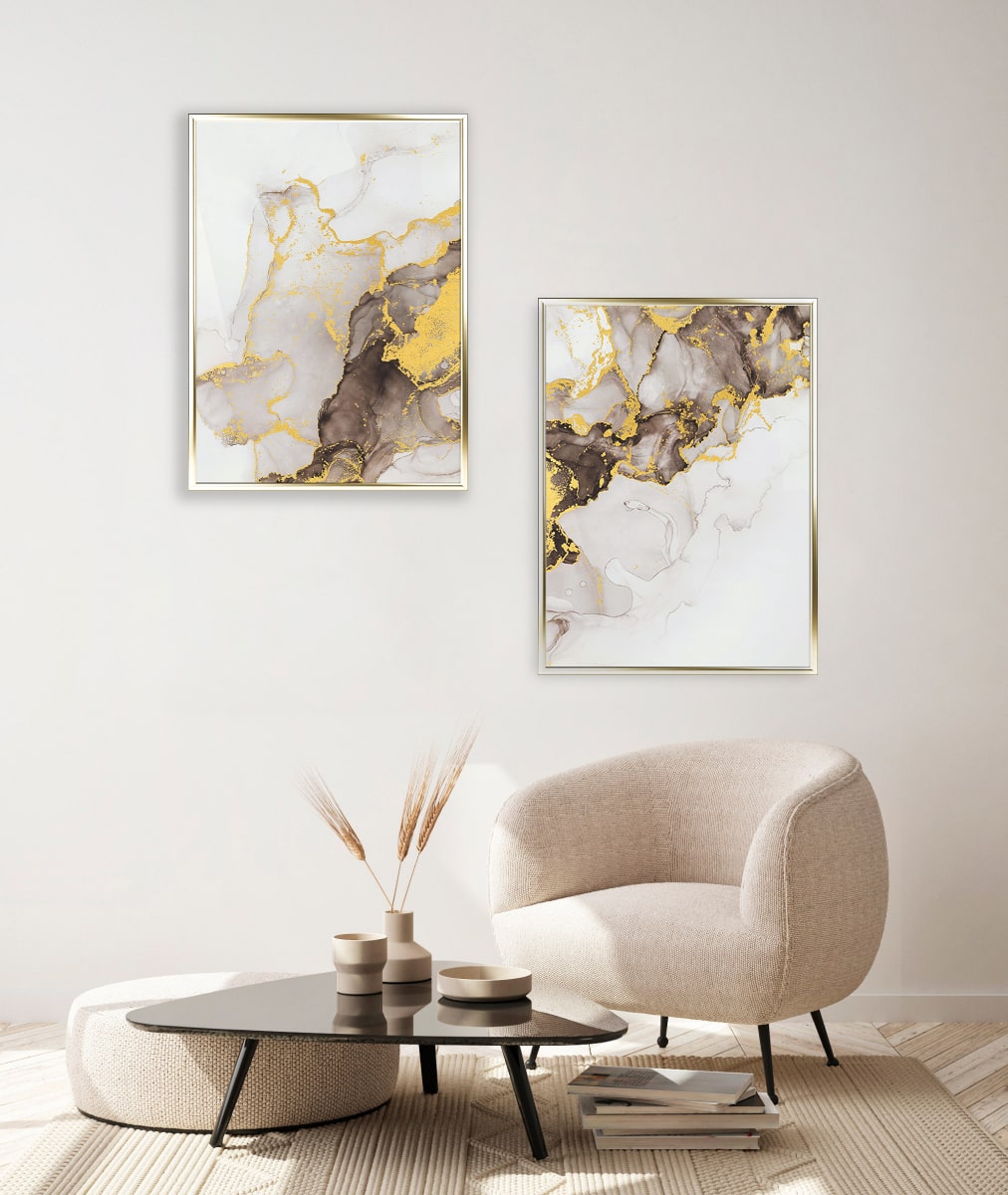 Beige Braun Goldposter Set